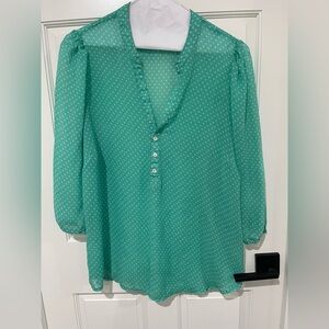 Women's Green with White Polka Dot semi-Sheer Blouse
